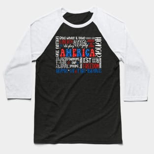 4th of July, Independence Day, 1776 USA Flag, Red White & Blue Baseball T-Shirt